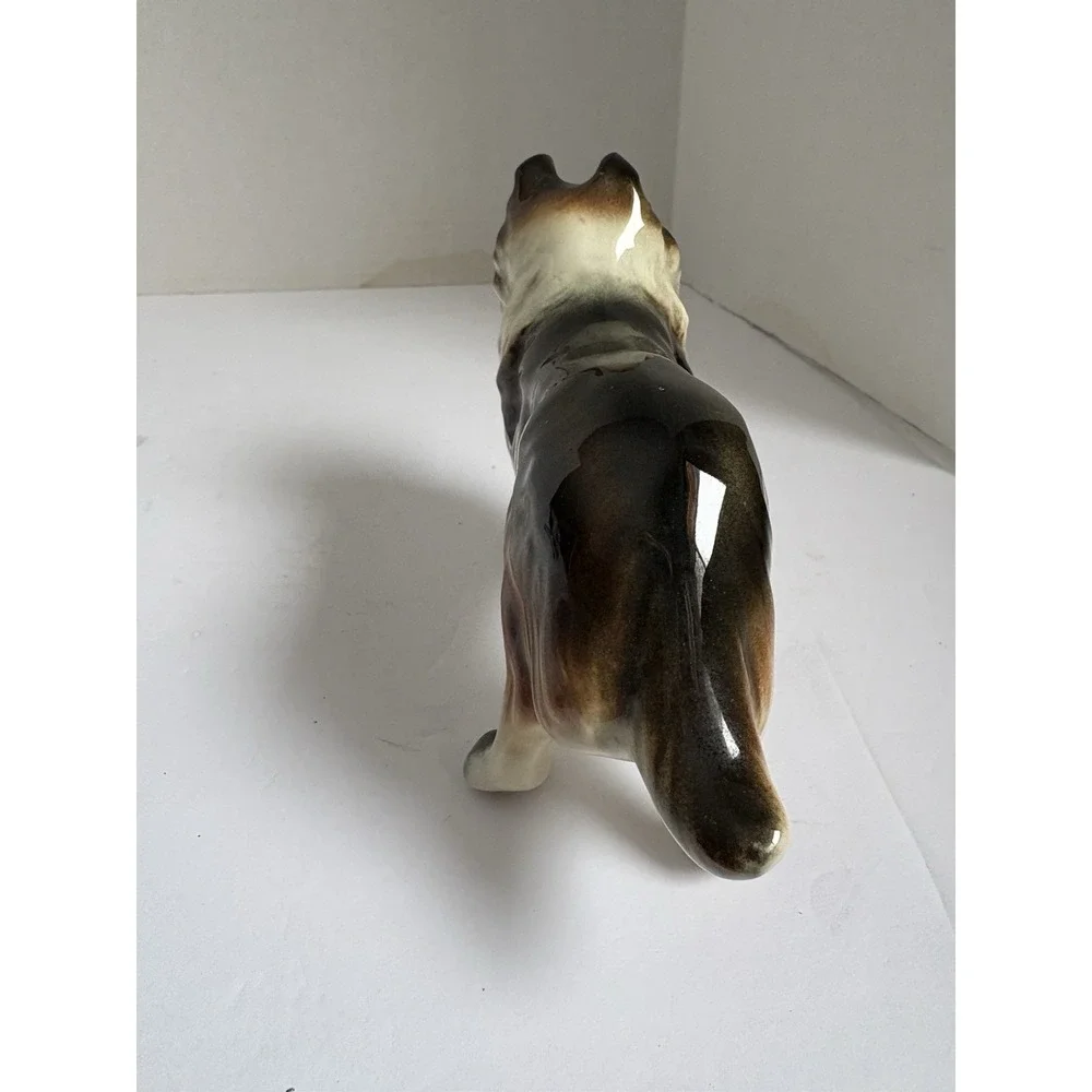 Vintage  Ceramic Porcelain  Border Collie Dog Figurine Trio Black Brown White